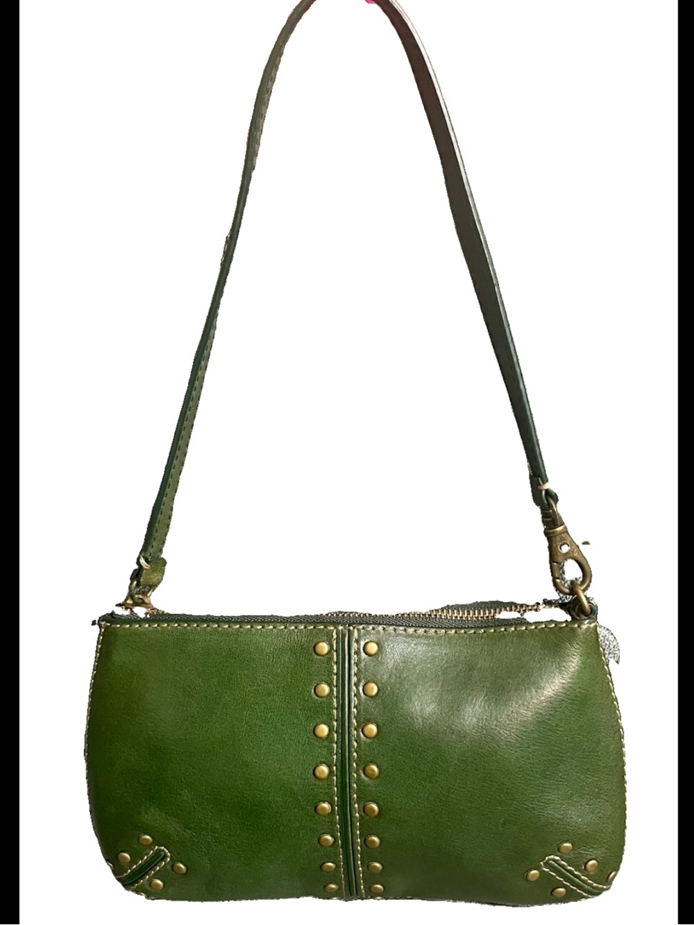 Michael Kors Green Studded Leather Convertible Shoulder Wristlet Handbag - Picture 3 of 6